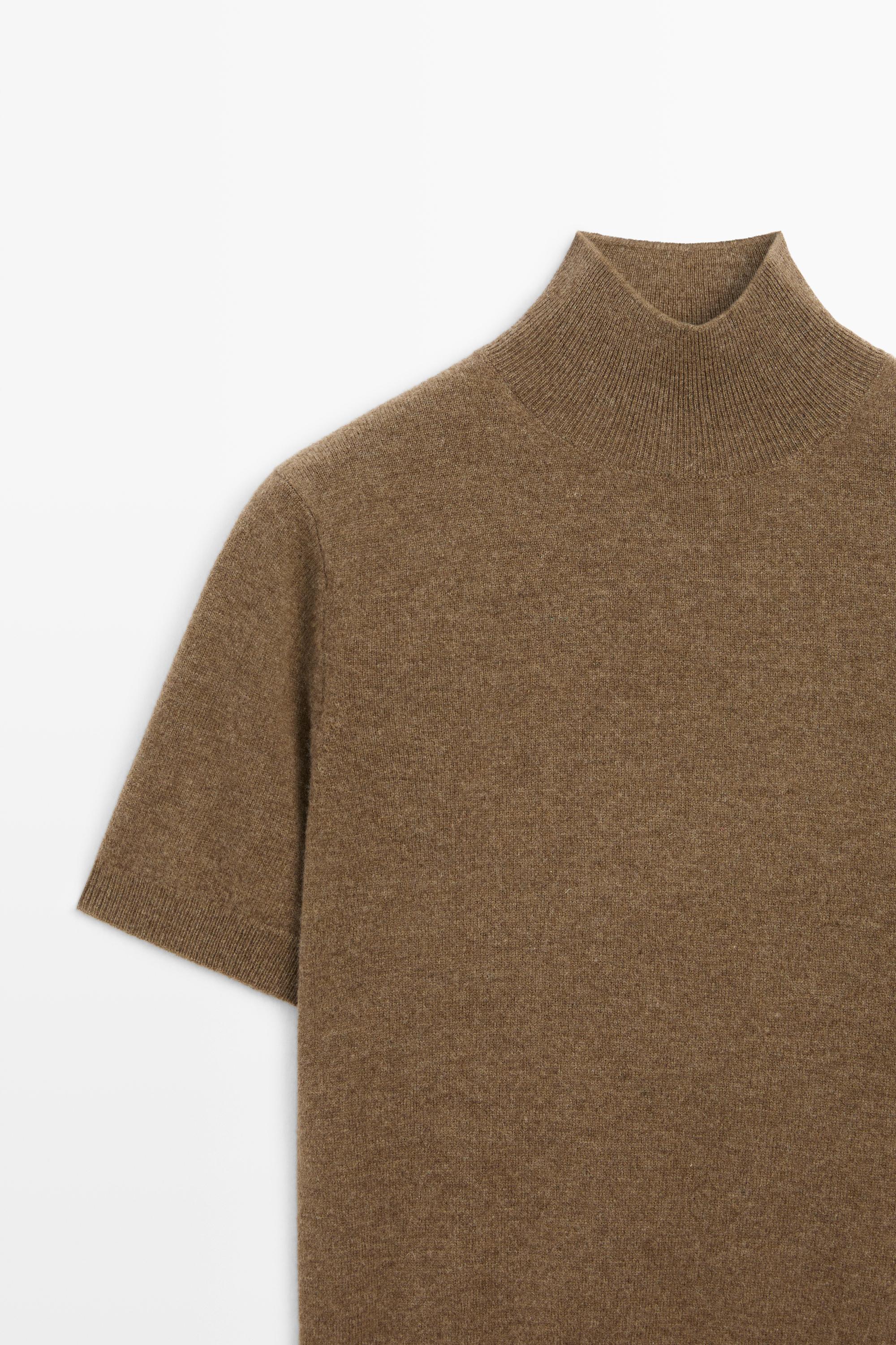 Wool-cashmere blend short sleeve knit sweater